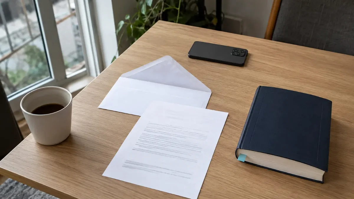 Carta de aviso de t&eacute;rmino de un contrato de arrendamiento sobre una mesa