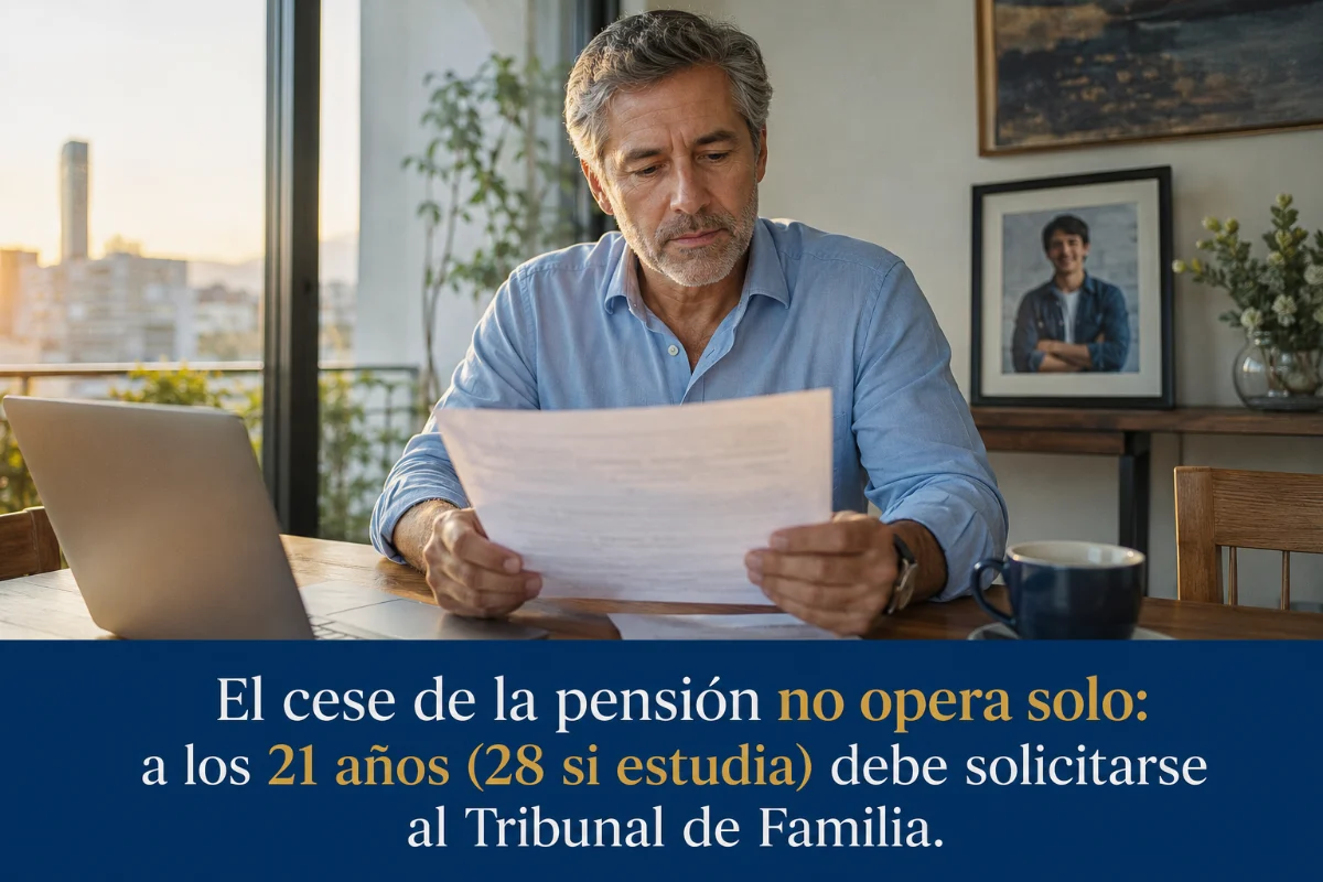 Padre consulta con la abogada de Schneider Abogados cómo solicitar el cese de la pensión de alimentos de su hijo mayor de edad, World Trade Center, Las Condes