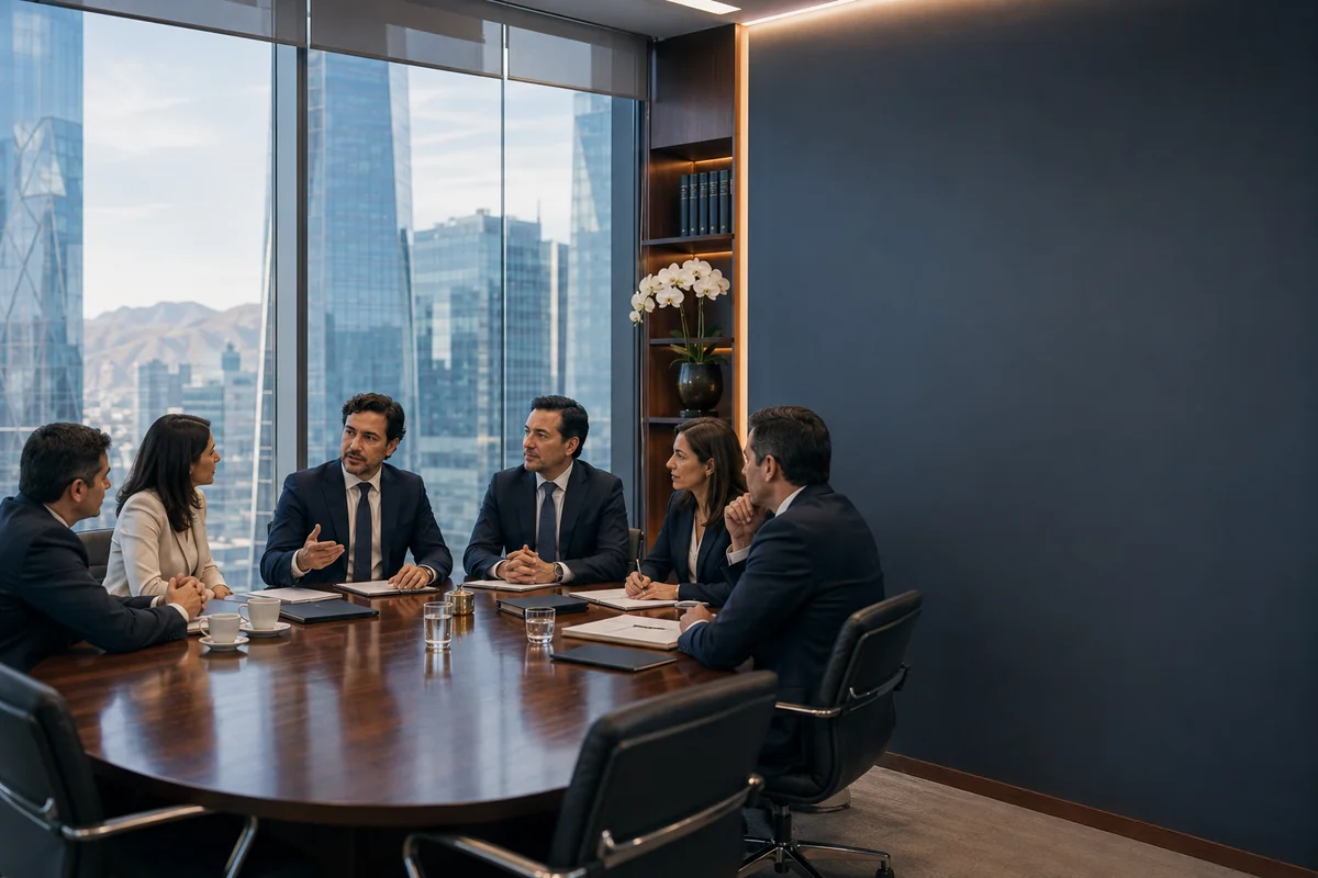 Abogados de Schneider Abogados asesoran de forma integral a la plana directiva de una empresa en materia societaria, laboral y tributaria, en la oficina del World Trade Center, Las Condes