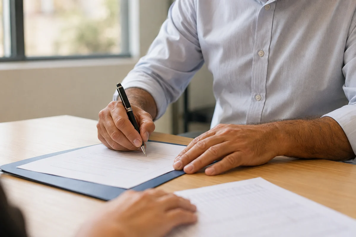 Persona firmando el control periódico de una pena sustitutiva ante el delegado a cargo del cumplimiento