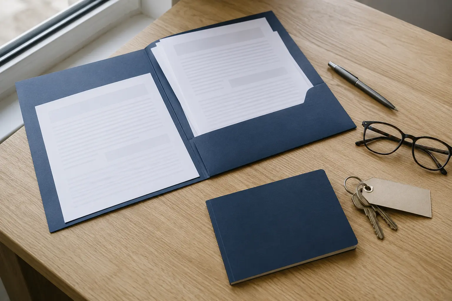 Documentos, libreta de ahorro y llaves reunidos para acreditar los bienes de un hijo menor de edad