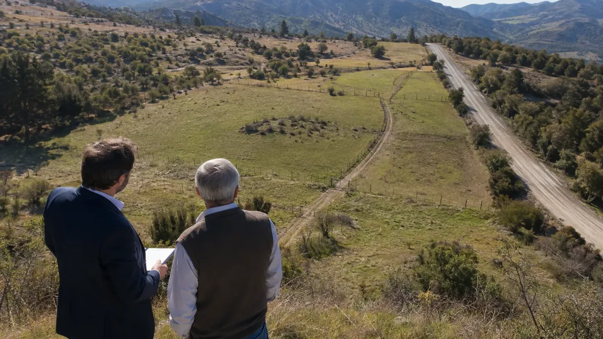 Predio rural sin salida a camino p&uacute;blico, con la huella de tierra que lo conecta cruzando el terreno vecino